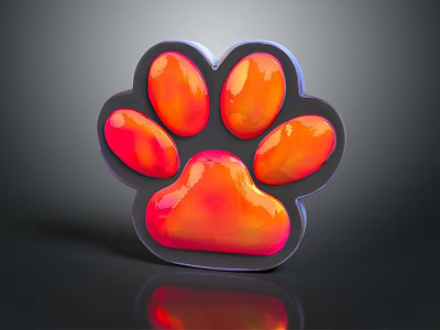 Vibrant Orange Red Gradient Paw Print Shaped Decorative Item For Home Living 3d model