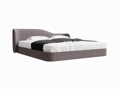 Modern Double Bed With Gray Upholstered Headboard White Mattress And Black Bedding 3d model