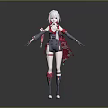 Game Movie Character With White Hair Red Black Outfit Decorative Sleeves Shorts Stockings Boots 3d model