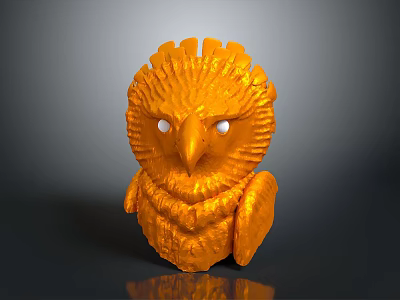 Orange Owl Decorative Sculpture With Textured Surface And White Eyes 3d model