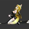 Anime Game And Movie Character With Cat Ears Blonde Hair Black Dress Yellow Tail