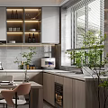 Modern Open Kitchen Interior With Island Counter Cabinets And Appliances
