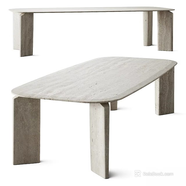 Minimalist Modern Oval Stone Dining Table With Sleek Legs And Smooth Top Design 3d model 