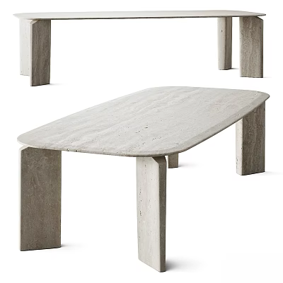 Minimalist Modern Oval Stone Dining Table With Sleek Legs And Smooth Top Design 3d model
