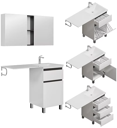 Modern Bathroom Sink Vanity Interior Design With Cabinet Drawers Faucet And Storage 3d model