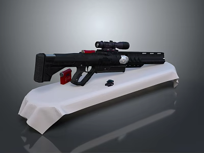 Modern Tactical Weapon Rifle With Scope Red Magazine On White Display Stand 3d model