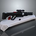 Modern Tactical Weapon Rifle With Scope Red Magazine On White Display Stand