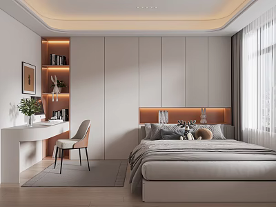 Minimalist Tatami Bedroom Interior With Wooden Storage Desk And Natural Window View 3d model