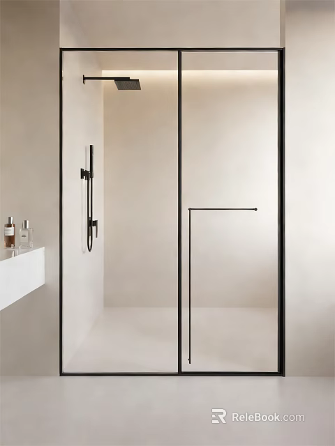 Modern Shower Sauna Interior With Glass Door Minimalist Design White Walls And Shower Head 3d model 