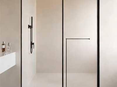 Modern Shower Sauna Interior With Glass Door Minimalist Design White Walls And Shower Head 3d model