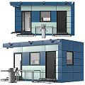 Blue And Gray Building Entrance Gate With Glass Doors Railing And Security Barrier Gate