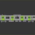 Modern Light Rail Train Exterior With White Body Green Accents And Windows