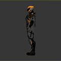 Detailed Futuristic Armored Character With Black And Orange Mechanical Suit Design