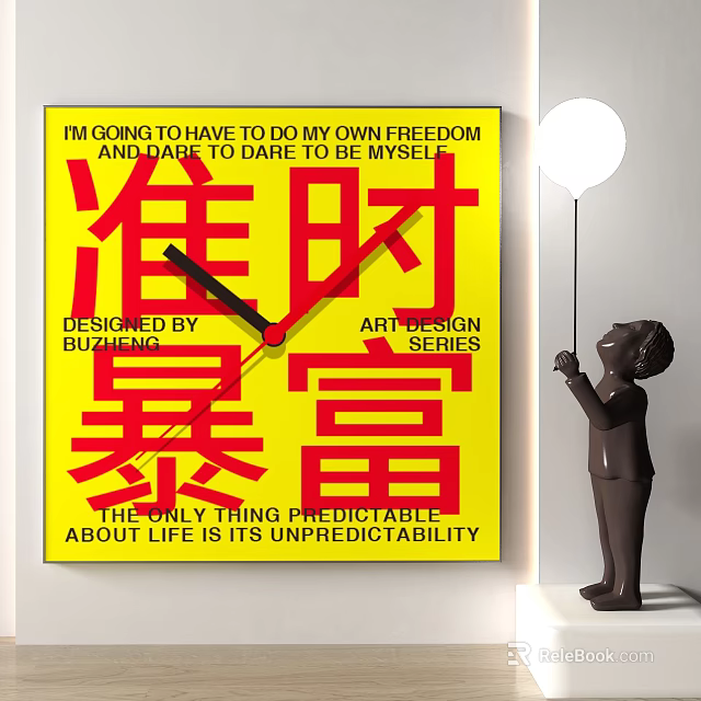 Vibrant Yellow Clock Featuring Punctuality Wealth Art Design Series and Unpredictable Life Themes 3d model 