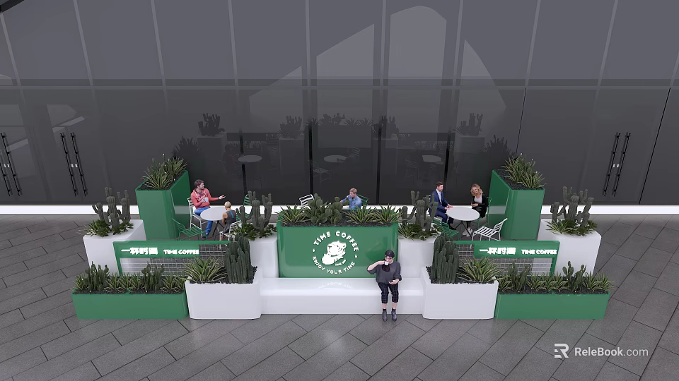 Stylish Garden Decor With Green Planters Seating Bench And Lush Greenery Elements 3d model 