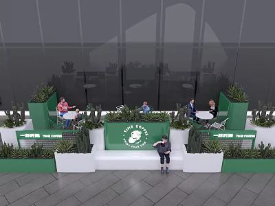 Stylish Garden Decor With Green Planters Seating Bench And Lush Greenery Elements 3d model