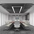 Modern Conference Room Interior Design With Long Table Office Chairs And Ceiling Lights 3d model