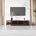 New Chinese TV Cabinet Green Plant Background TV Wall 3d model