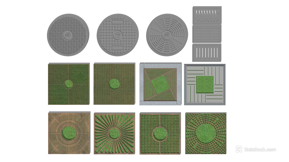 Various Tree Pit Design Styles Featuring Different Shapes Grids And Surface Patterns 3d model 