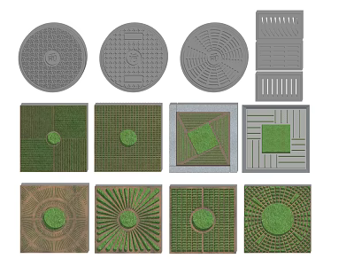 Various Tree Pit Design Styles Featuring Different Shapes Grids And Surface Patterns 3d model