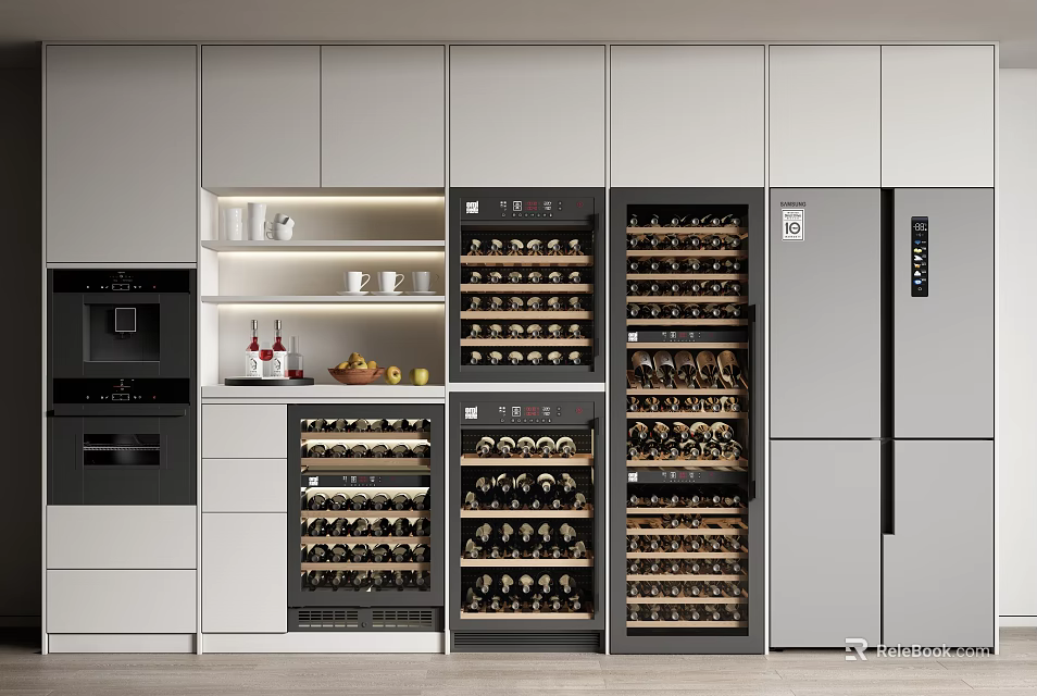 Modern Kitchen Interior With Built in Wine Cabinets And Wine Bottle Storage 3d model 