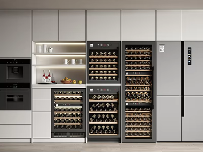 Modern Kitchen Interior With Built in Wine Cabinets And Wine Bottle Storage 3d model