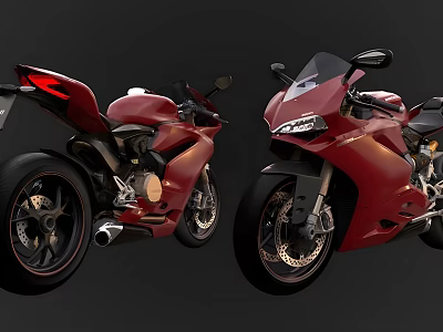Red Sporty Motorcycles With Sleek Design And Black Wheels From Two Angles 3d model
