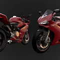 Red Sporty Motorcycles With Sleek Design And Black Wheels From Two Angles