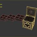 Open Wooden Storage Box With Multiple Compartments And Ornate Carved Design