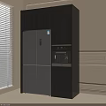 Modern Kitchen Interior Design With Built in Dark Cabinetry And Silver Refrigerator