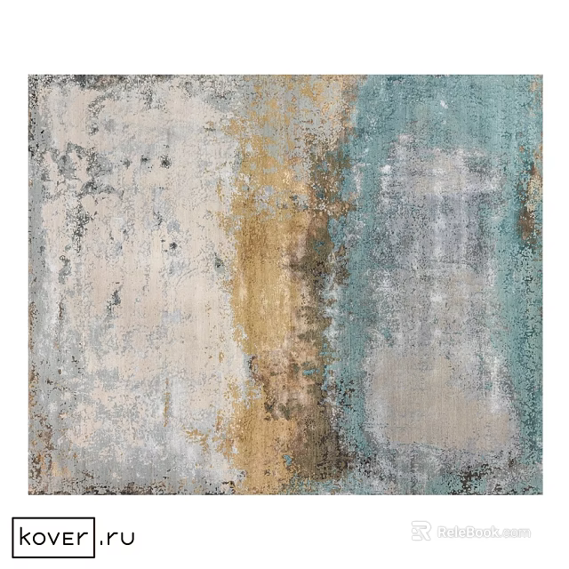 Modern Abstract Square Rug With White Beige Gold Blue Gray Colors And Textured Design 3d model 