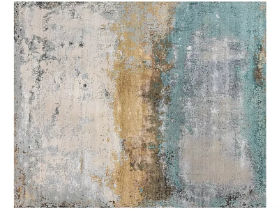 Modern Abstract Square Rug With White Beige Gold Blue Gray Colors And Textured Design 3d model