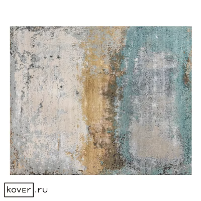 Modern Abstract Square Rug With White Beige Gold Blue Gray Colors And Textured Design 3d model