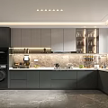 Modern Dark Gray Kitchen With Cabinetry Countertop And Window View 3d model