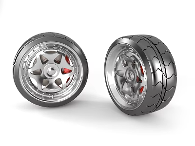 Modern Car Tires with Silver Alloy Wheels and Deep Tread Pattern Design 3d model