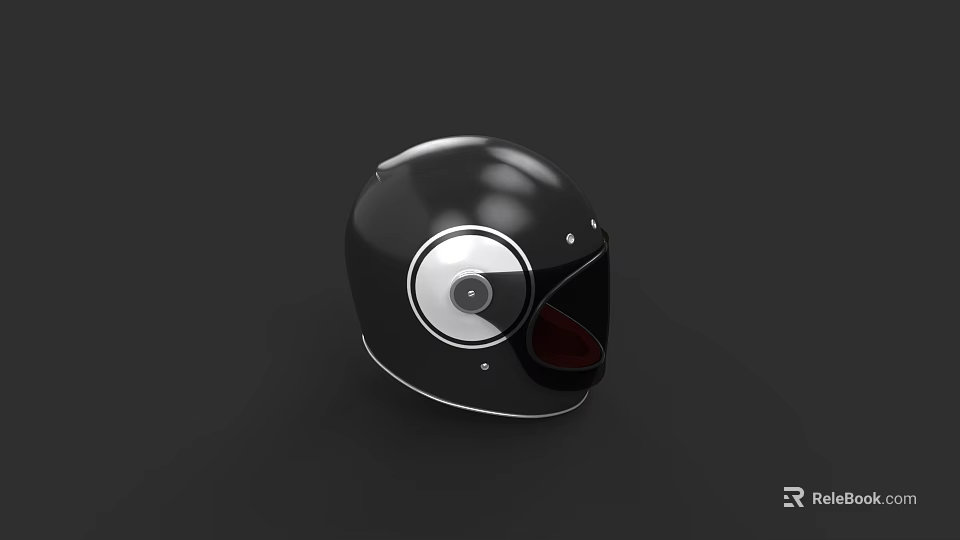 Sleek Black Smooth Round Helmet with Red Lining and Metal Buckle Design 3d model 