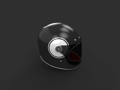 Sleek Black Smooth Round Helmet with Red Lining and Metal Buckle Design 3d model