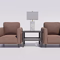 Two Brown Single Sofas With Small Table And Table Lamp In Room 3d model