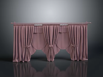 Elegant Soft Pink Curtains With Window Rod Draped Fabric And Decorative Ties 3d model