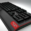 Ergonomic Black Gaming Keyboard With Red Accents And Green Backlit Keys
