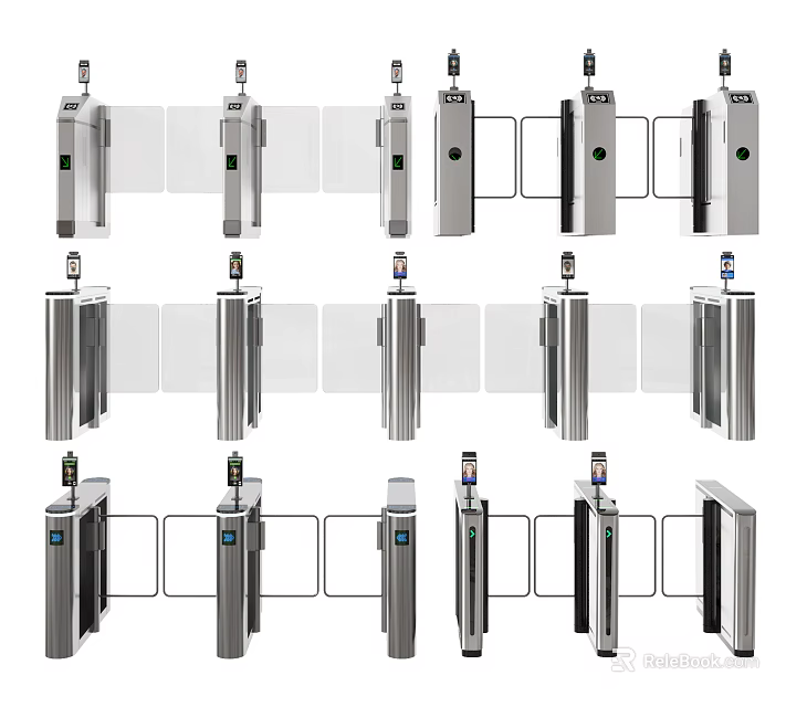 Public Facility Modern Security Turnstile Systems With Various Access Control Designs 3d model 