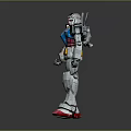 Gundam Robot Character Figure Standing With Silver Armor Blue Yellow Red Mechanical Details