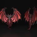 Decorative Ornament Set With Red And Black Mythical Wings Intricate Design