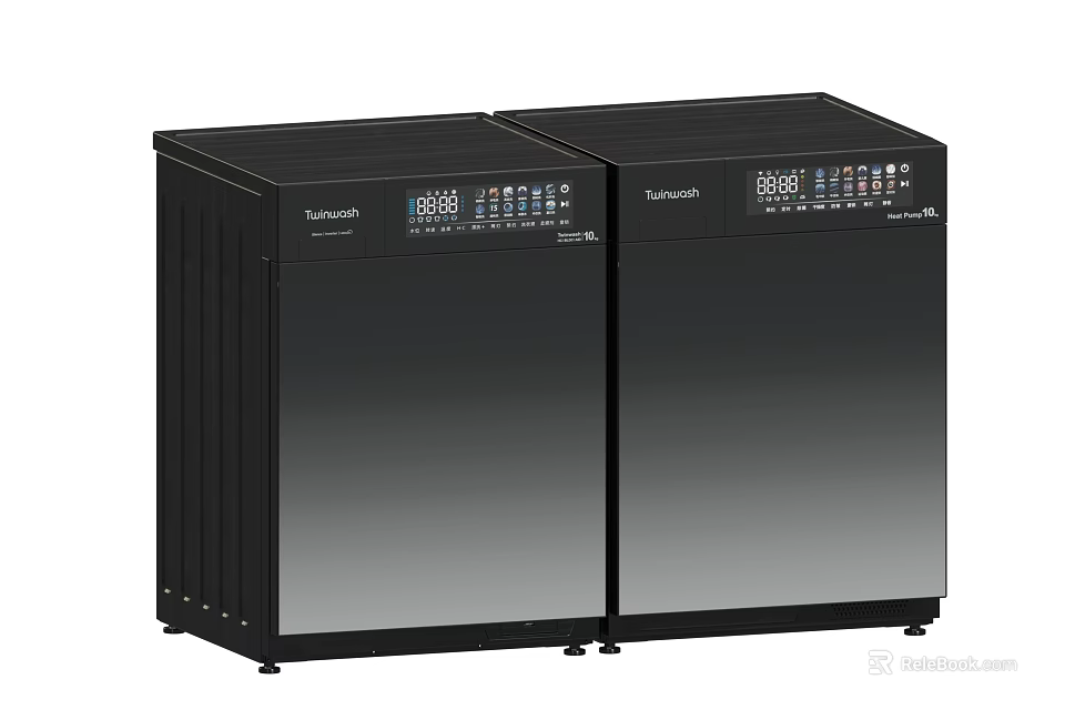 Two Toshiba Black Washing Machines with Digital Control Panel and Sleek Modern Design 3d model 