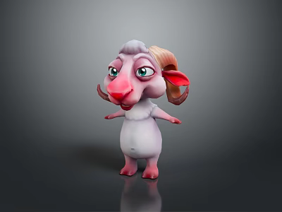 Cute Cartoon Ram 3D Character Model With White Body Pink Face And Big Eyes 3d model
