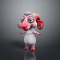 Cute Cartoon Ram 3D Character Model With White Body Pink Face And Big Eyes