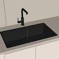 Black Kitchen Sink With Running Water And Matte Black Faucet On Light Countertop