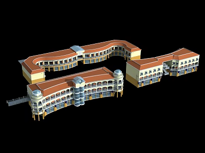 Mediterranean Style Commercial Street Featuring Multi storey Buildings Arcades And Balconies 3d model