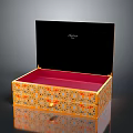 Decorative Storage Box with Patterned Exterior Black Lid Red Interior and Golden Clasp