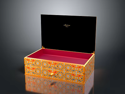 Decorative Storage Box with Patterned Exterior Black Lid Red Interior and Golden Clasp 3d model
